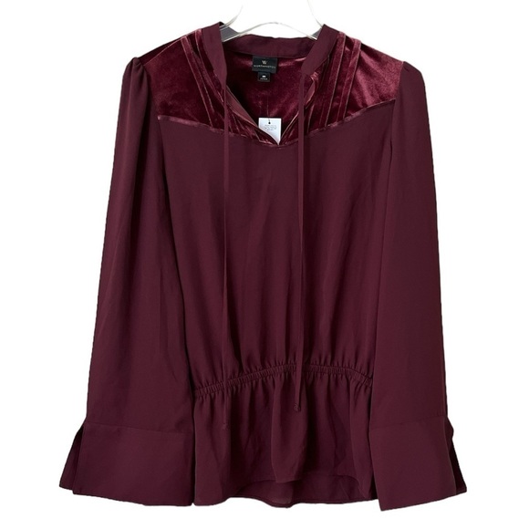 Worthington Tops - NWT Worthington Blouse Red Velvet Long Bell Sleeves Elastic Waist Size Medium